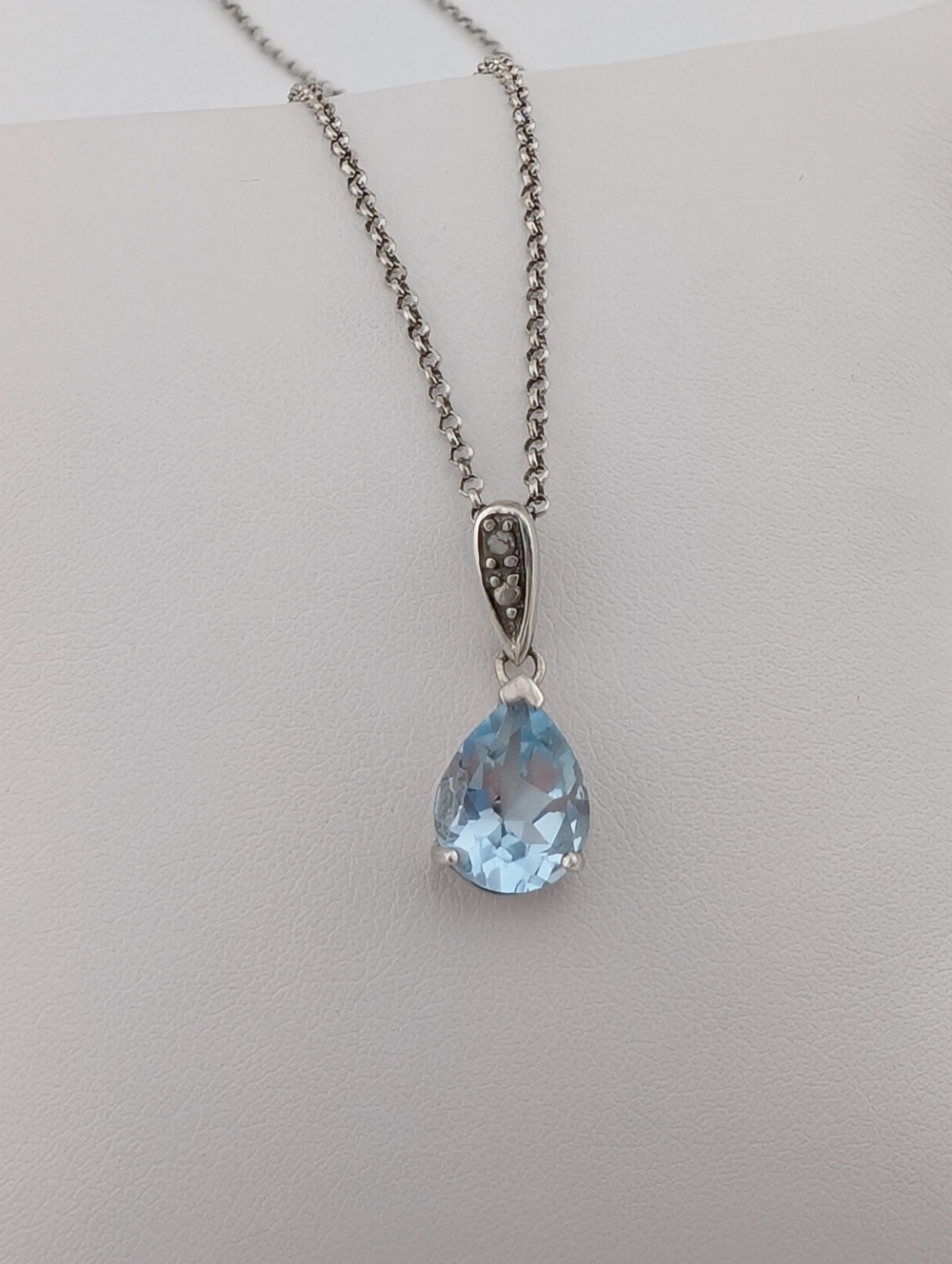 Vintage Blue Topaz Teardrop Pendant 925 Sterling Silver Necklace Fine Jewelry